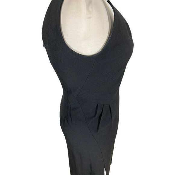 Zac Pozen 2 S Black Cocktail Dress Midi Deep V Tailored Wiggle Pencil Y2K VTG - Picture 10 of 10